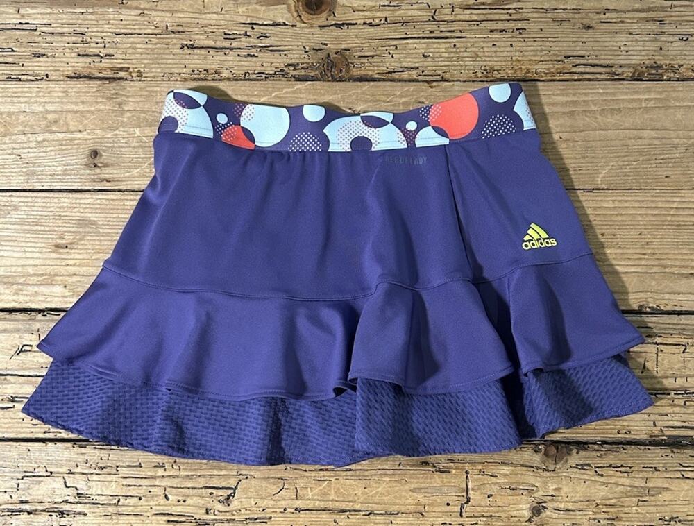 Adidas Girls Size 11/12 Purple Aeroready Frill Tennis Skirt W/Built In Bottoms